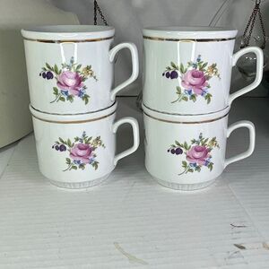 Vintage JLMENAU rose floral lot of 4 coffee mug German Democratic Republic.